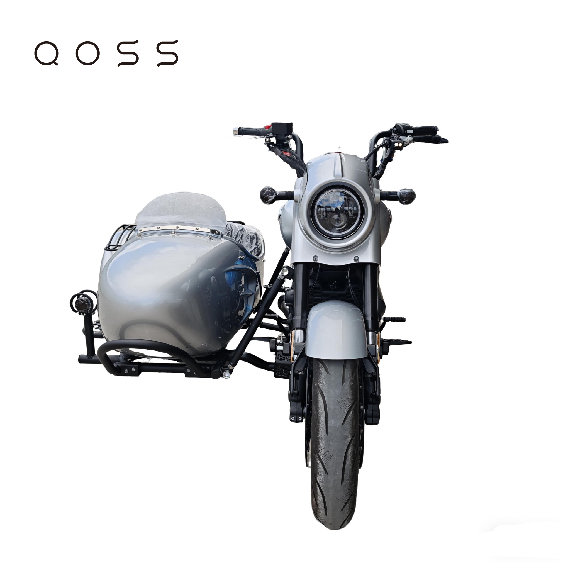 QOSS Classic Side car for Cruiser & Bobber Bikes, Silver