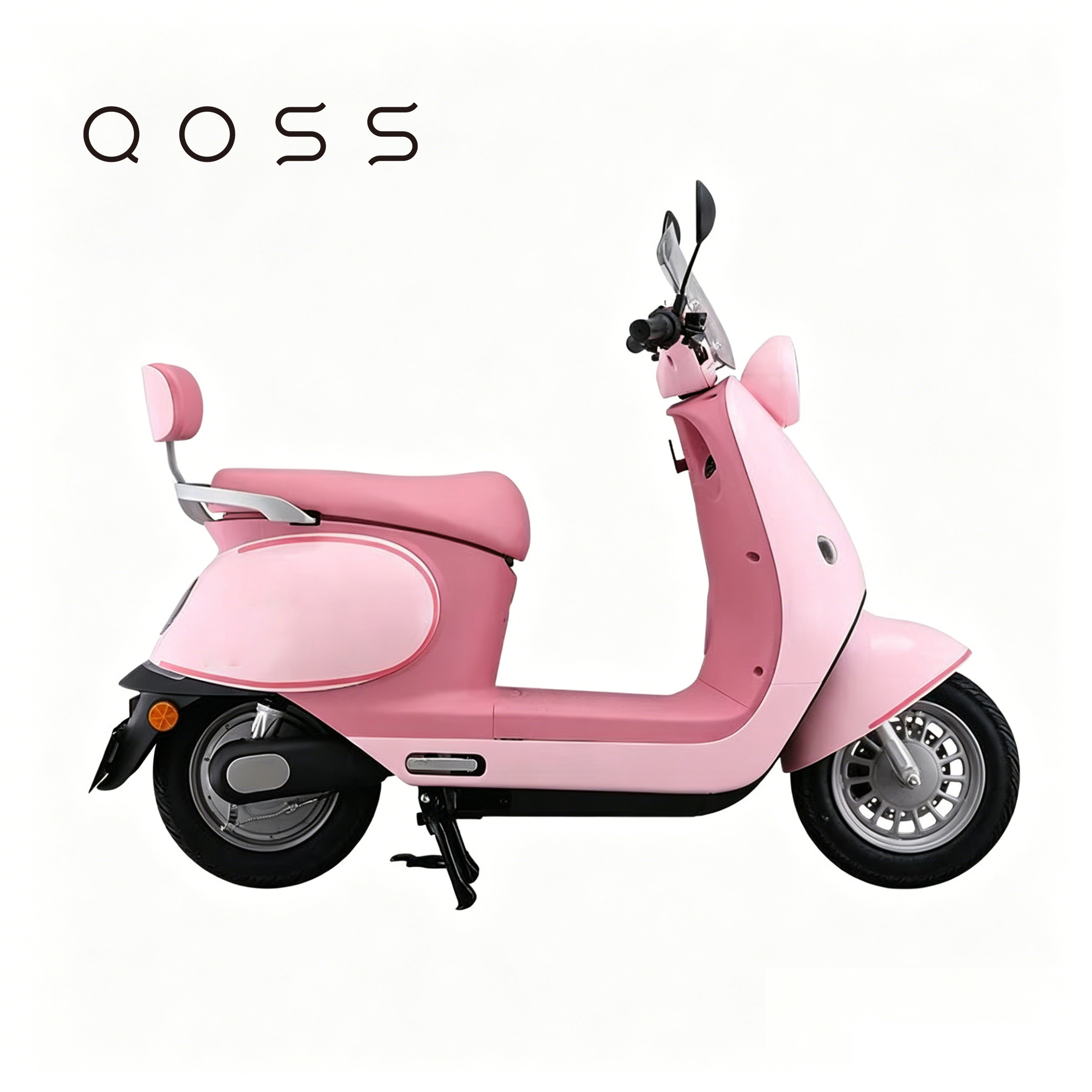 QOSS Stylish Motor cycles, 2 Seater Commuter E-Bike with Pedal Assist, LED Lights & Windshield, Pink